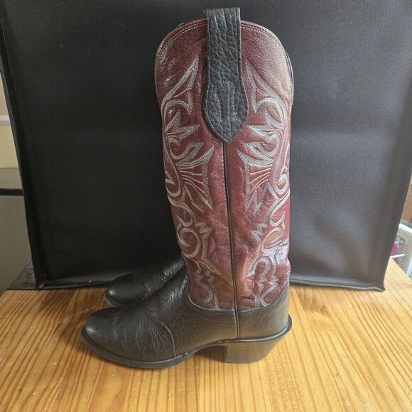 Olathe Boot Company Vintage Western Cowboy Boots Mens 10D Black Burgundy USA main image 5